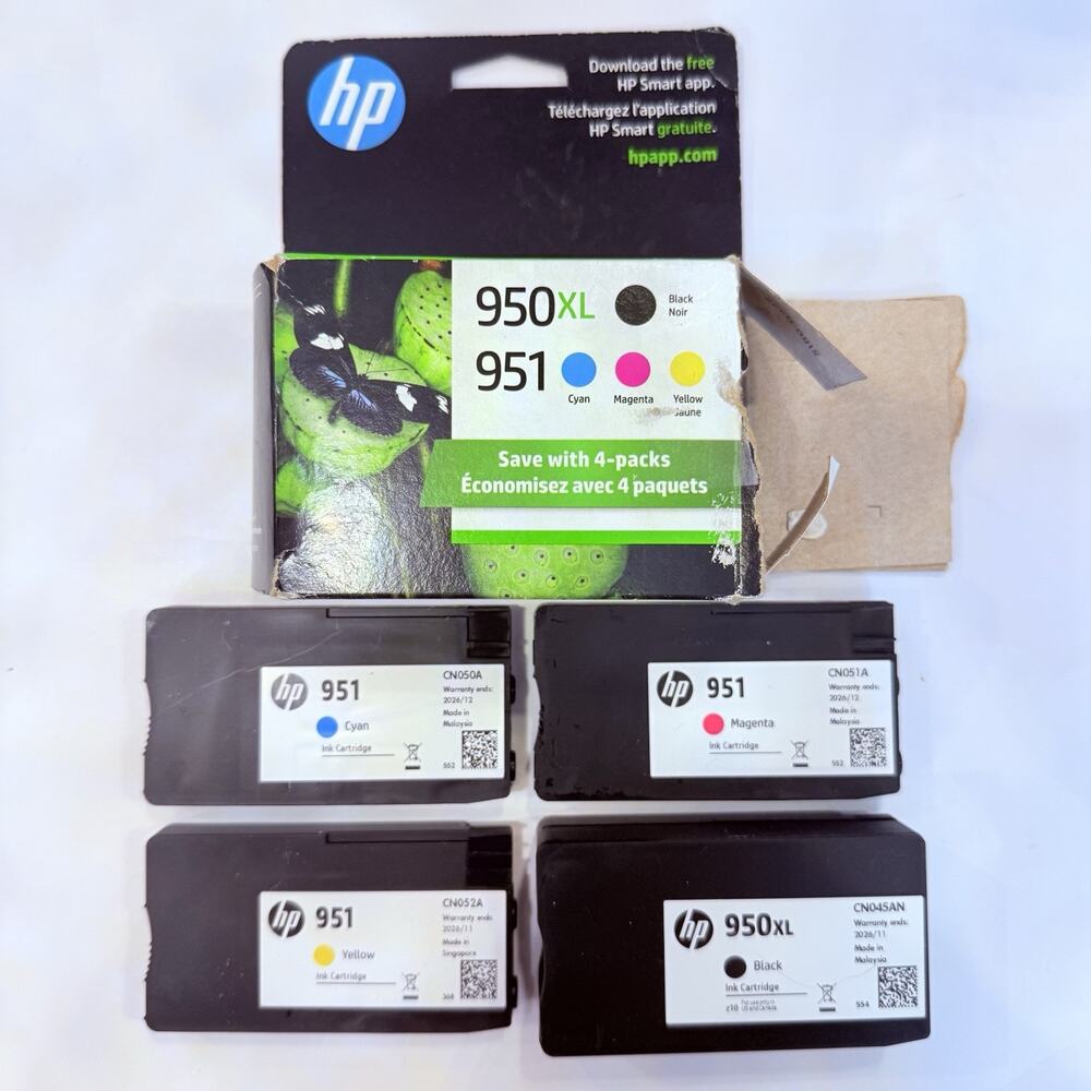 NEW 4-PACK HP 950XL HIGH YIELD BLACK And 951 COLOR INKS OEM Open Box 2026